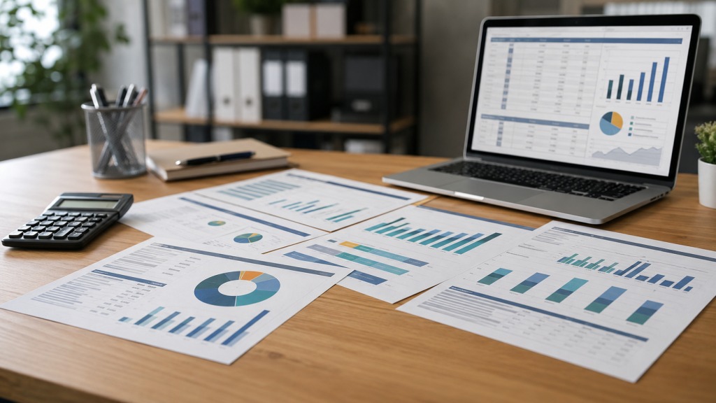 Bureau avec devis comparatifs et graphiques imprimés